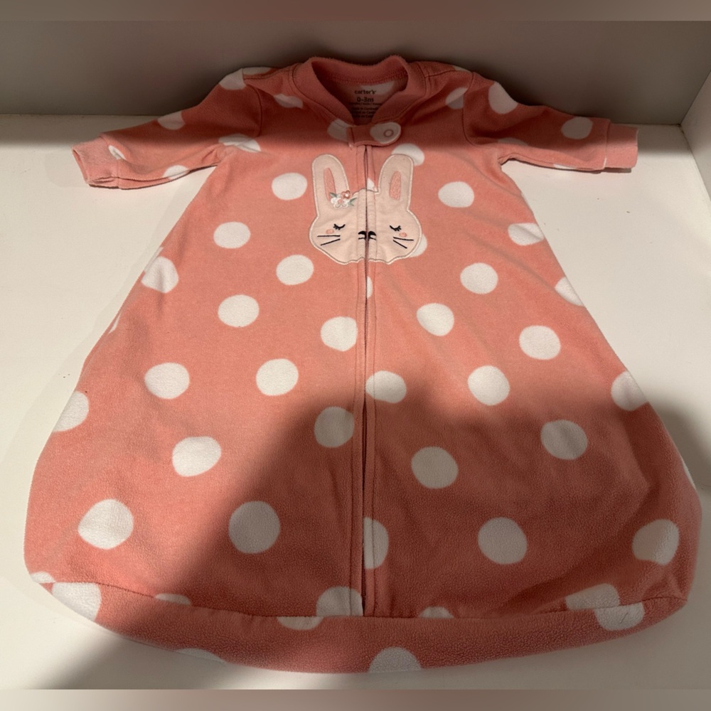 Carter's Baby Girl 0-3 Months Sleep Sack Long Sleeve Fleece Bunny Polka Dot